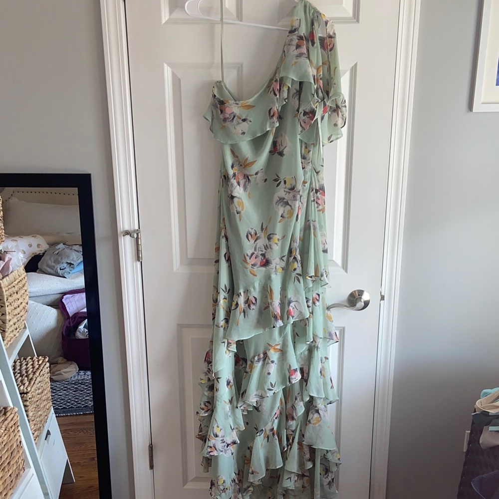 Ralph Lauren One-Shoulder Dress in Mint Floral